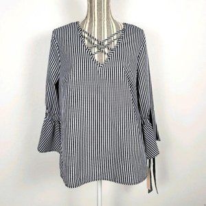New Tempted Large bell sleeve blouse black white